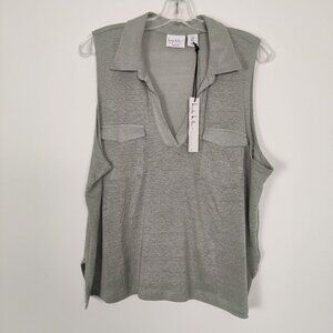 NEW Nicole Miller NY Women's Blouse Size XL Gray Linen Deep V Neck Summer Comfy
